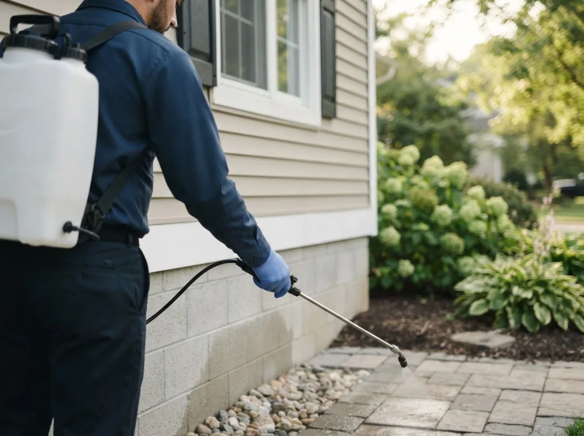 Pest control technician inspecting a home in Mount Olive, WV